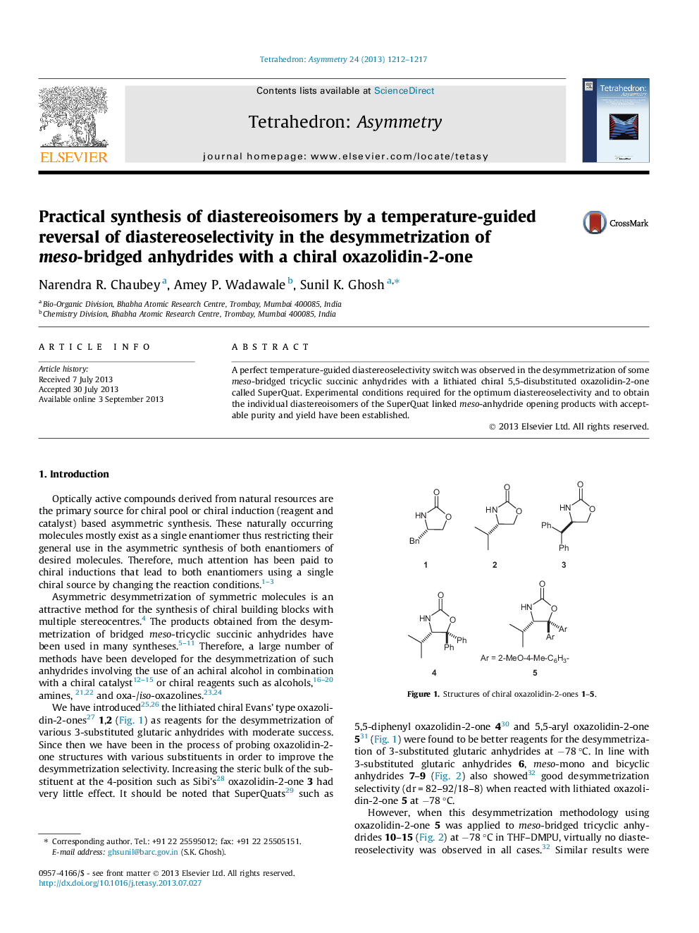 عکس صفحه اول مقاله: Practical synthesis of diastereoisomers by a temperature-guided reversal of diastereoselectivity in the desymmetrization of meso-bridged anhydrides with a chiral oxazolidin-2-one Practical synthesis of diastereoisomers by a temperature-guided reversal of diastereoselectivity in the desymmetrization of meso-bridged anhydrides with a chiral oxazolidin-2-one