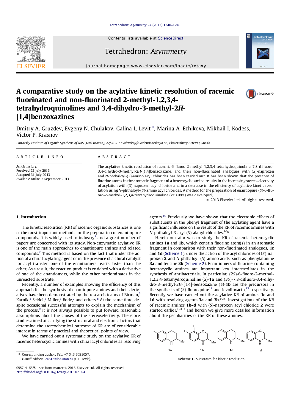 A comparative study on the acylative kinetic resolution of racemic fluorinated and non-fluorinated 2-methyl-1,2,3,4-tetrahydroquinolines and 3,4-dihydro-3-methyl-2H-[1,4]benzoxazines