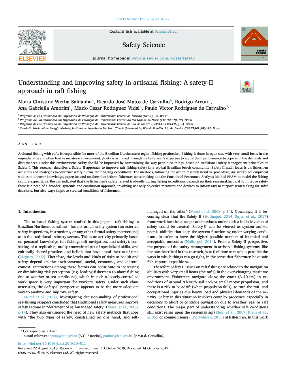 Understanding and improving safety in artisanal fishing: A safety-II approach in raft fishing