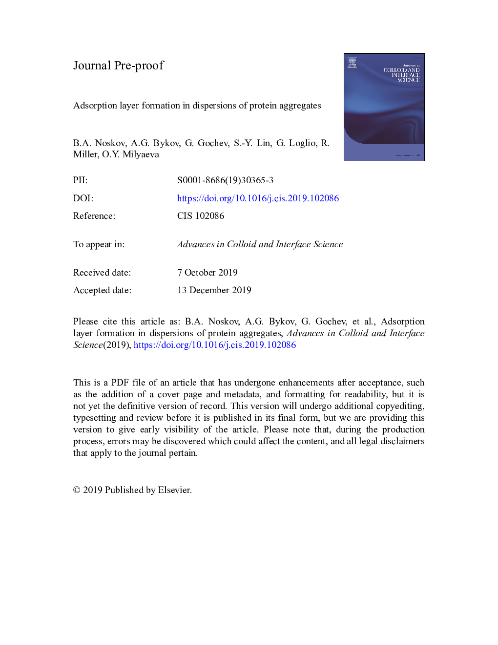 Adsorption layer formation in dispersions of protein aggregates