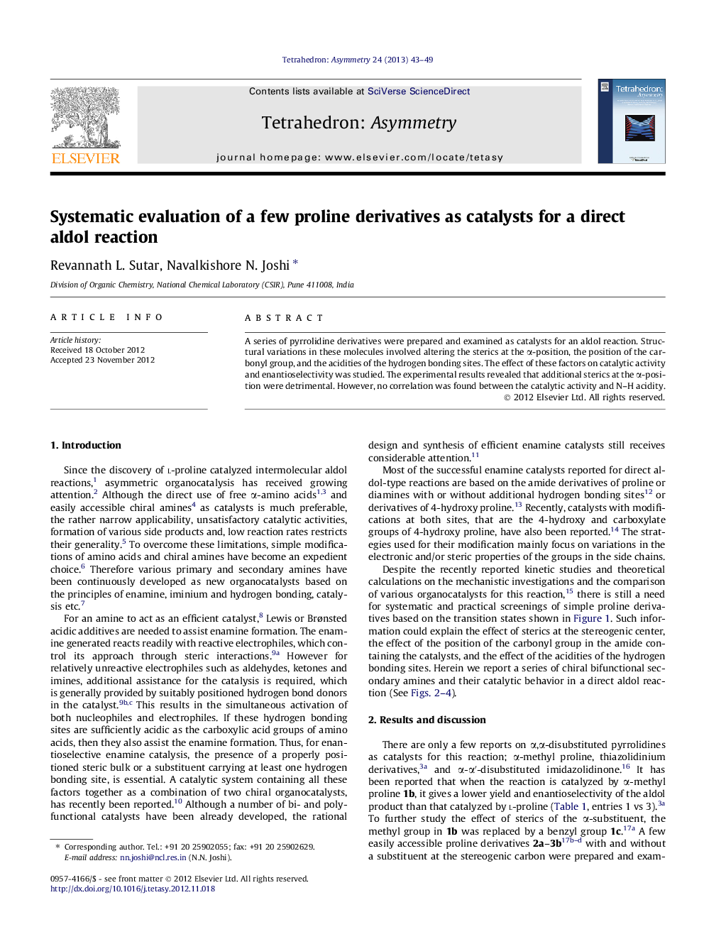 Systematic evaluation of a few proline derivatives as catalysts for a direct aldol reaction