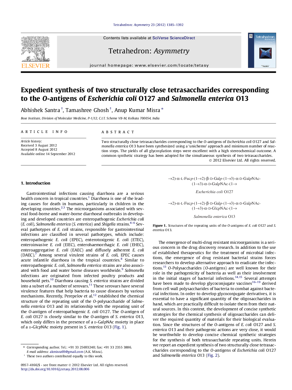 Expedient synthesis of two structurally close tetrasaccharides corresponding to the O-antigens of Escherichia coli O127 and Salmonella enterica O13