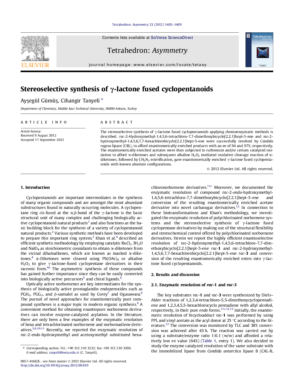 Stereoselective synthesis of γ-lactone fused cyclopentanoids