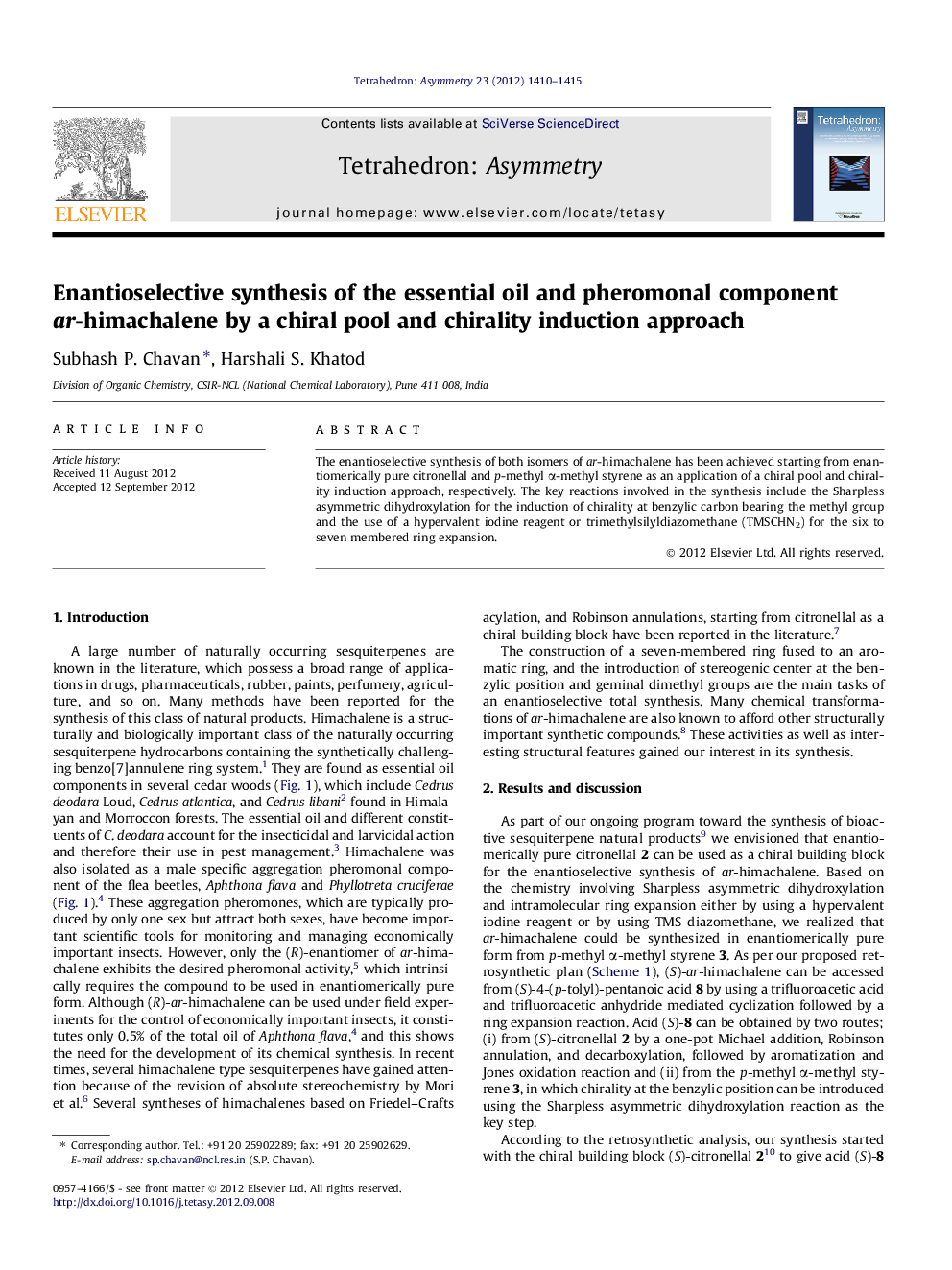 Enantioselective synthesis of the essential oil and pheromonal component ar-himachalene by a chiral pool and chirality induction approach