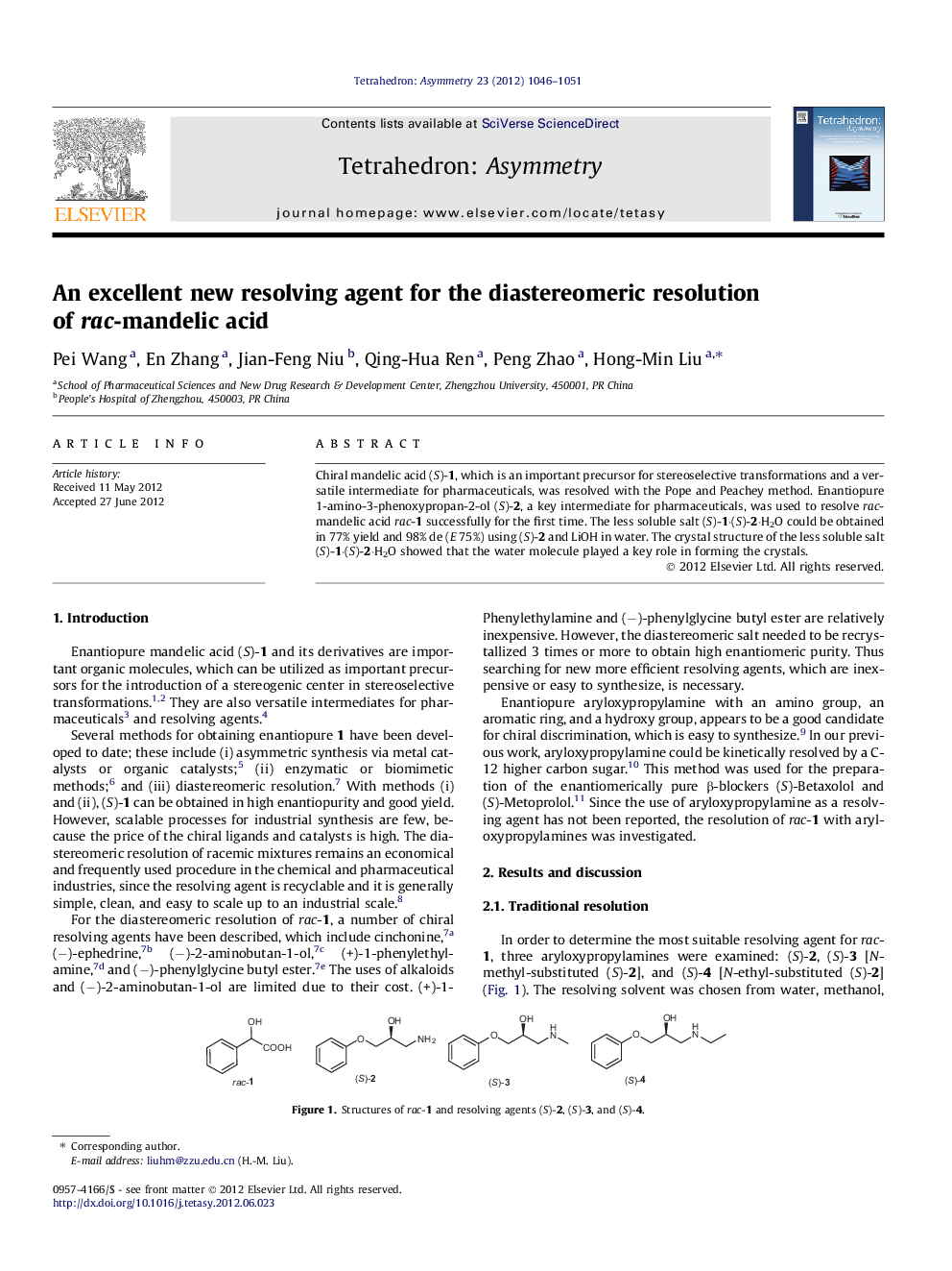 An excellent new resolving agent for the diastereomeric resolution of rac-mandelic acid