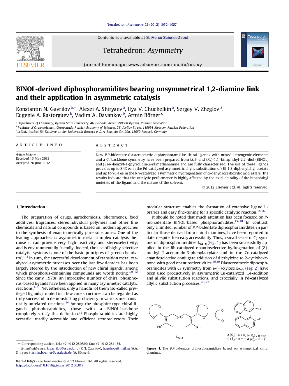BINOL-derived diphosphoramidites bearing unsymmetrical 1,2-diamine link and their application in asymmetric catalysis