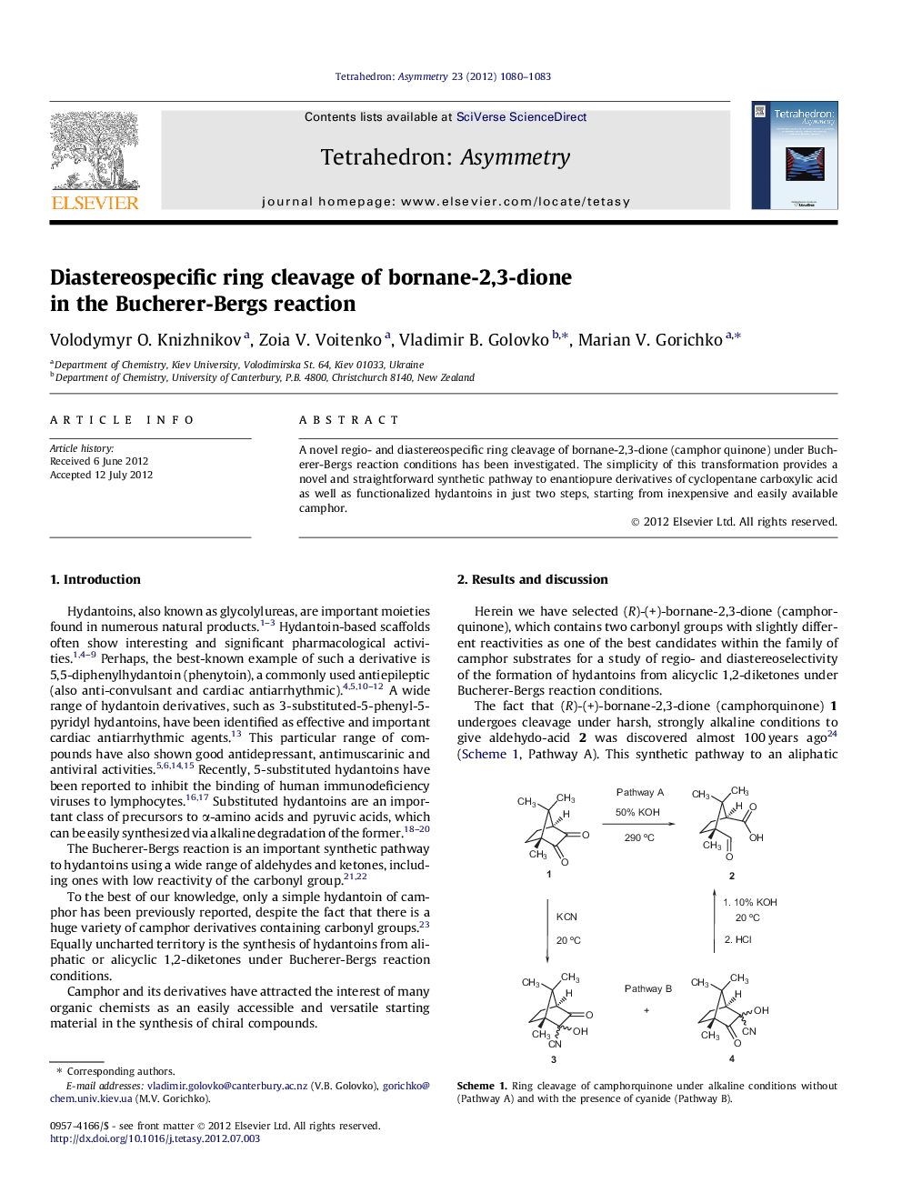 Diastereospecific ring cleavage of bornane-2,3-dione in the Bucherer-Bergs reaction
