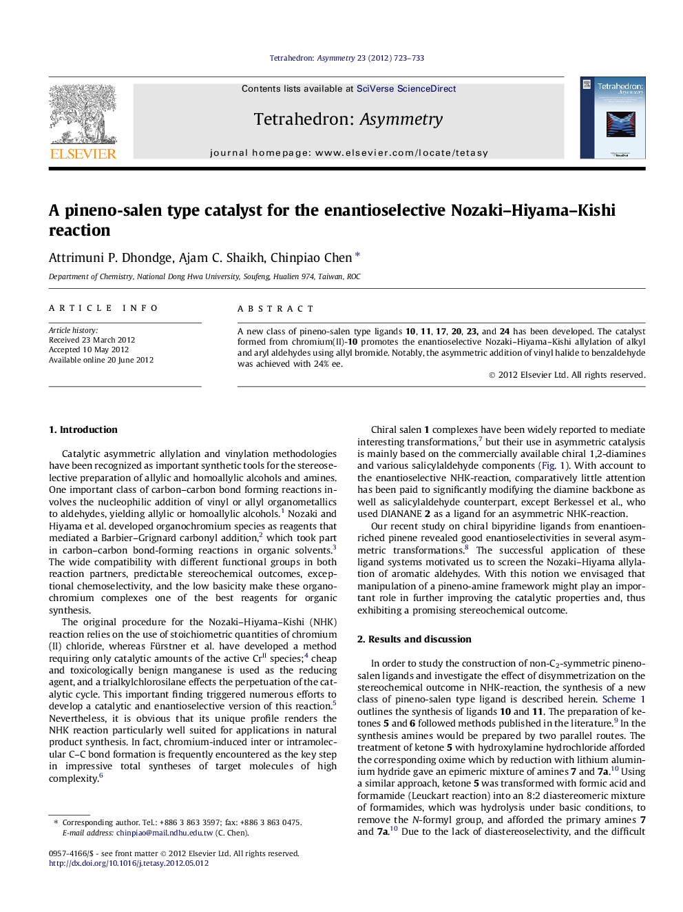 A pineno-salen type catalyst for the enantioselective Nozaki–Hiyama–Kishi reaction