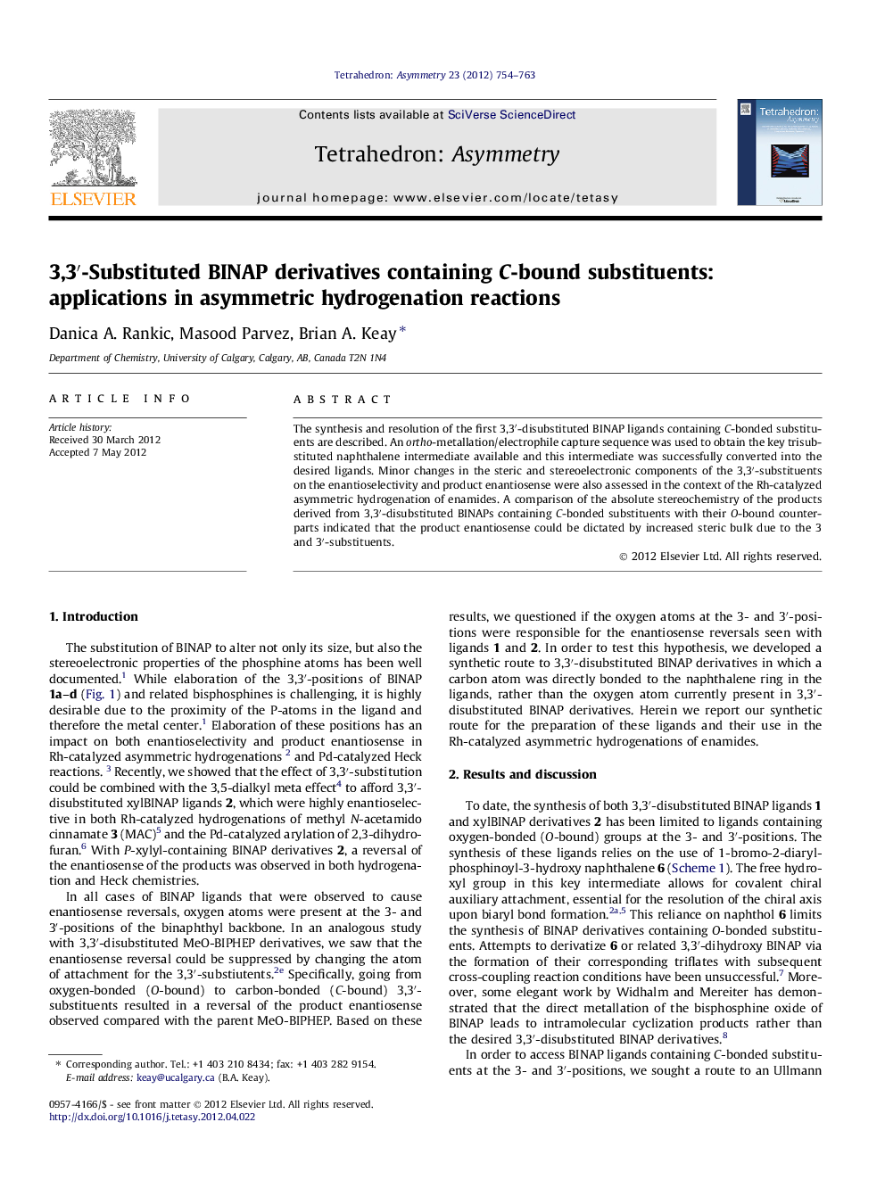عکس صفحه اول مقاله: 3,3′-Substituted BINAP derivatives containing C-bound substituents: applications in asymmetric hydrogenation reactions 3,3′-Substituted BINAP derivatives containing C-bound substituents: applications in asymmetric hydrogenation reactions