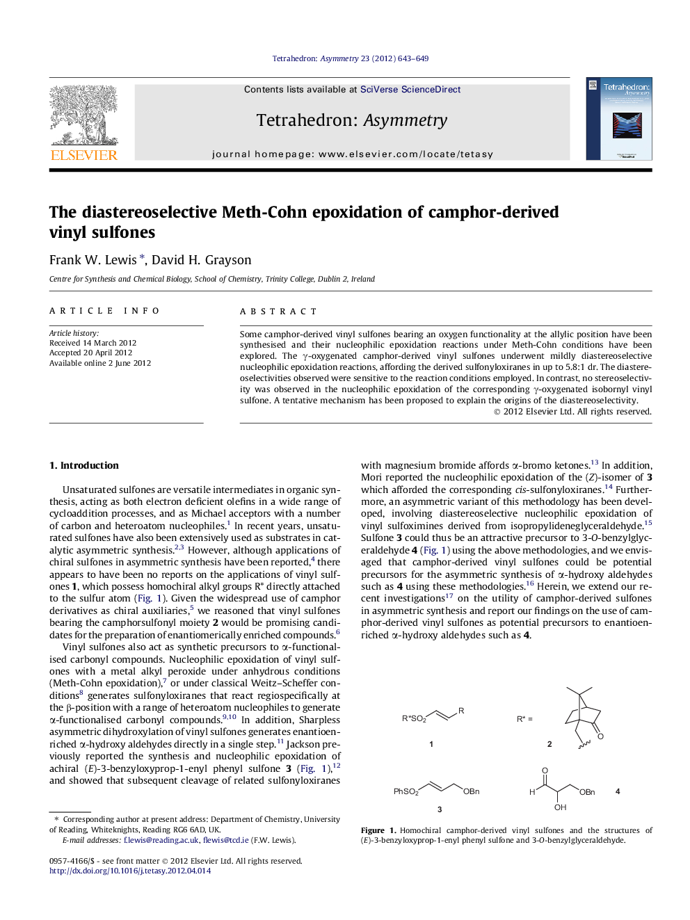 The diastereoselective Meth-Cohn epoxidation of camphor-derived vinyl sulfones