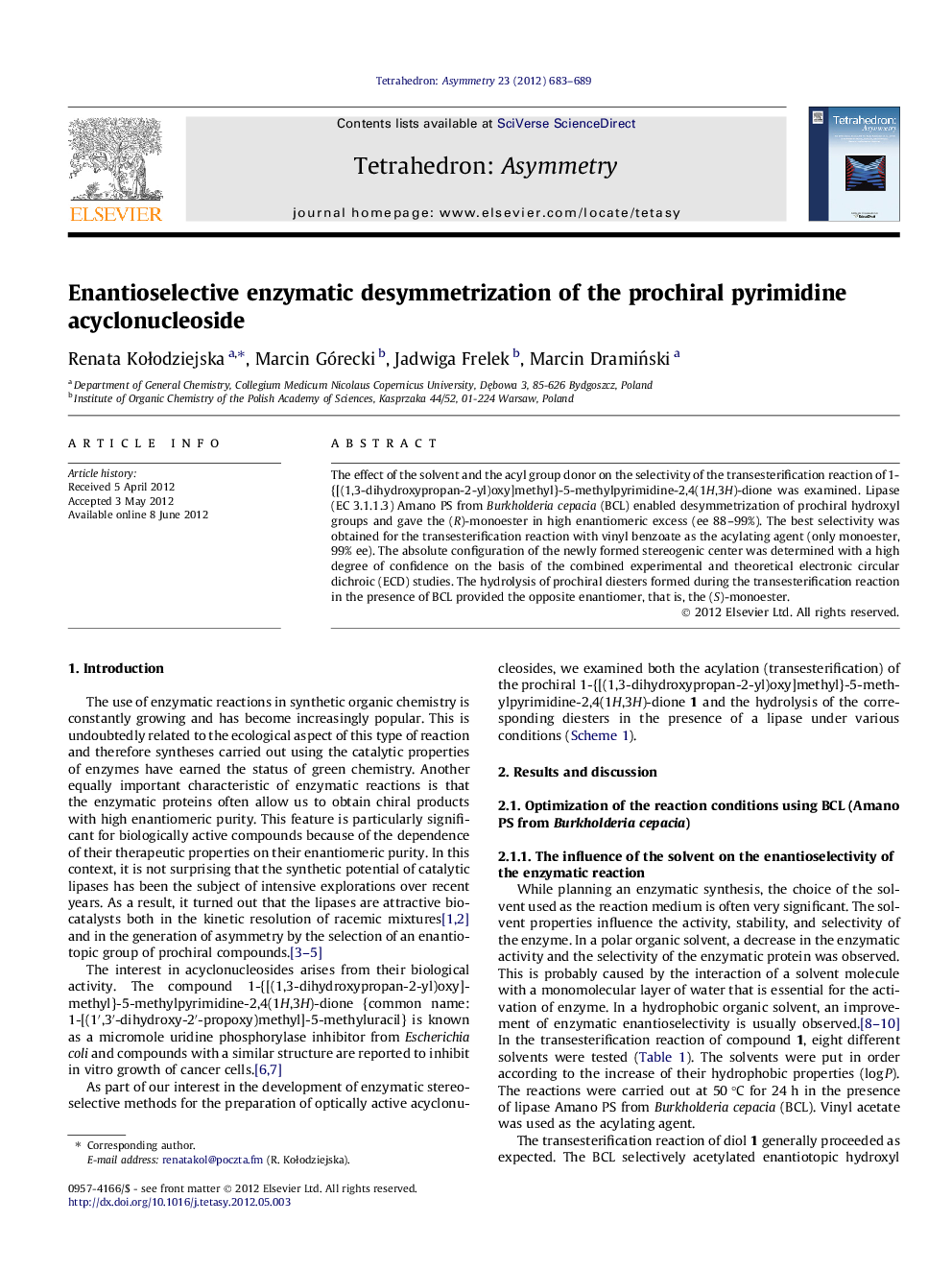 Enantioselective enzymatic desymmetrization of the prochiral pyrimidine acyclonucleoside