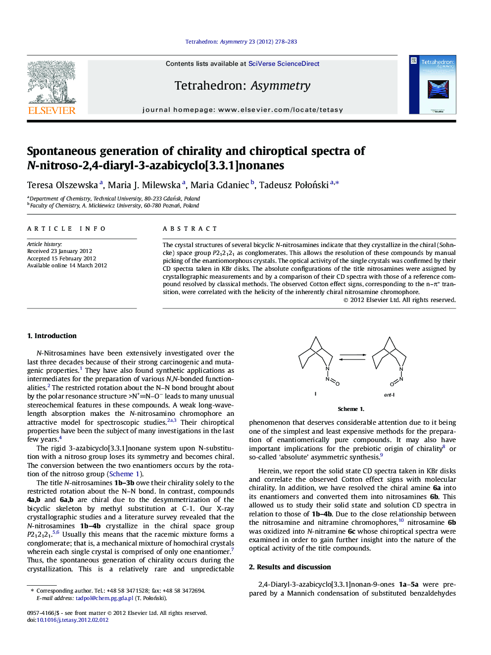 Spontaneous generation of chirality and chiroptical spectra of N-nitroso-2,4-diaryl-3-azabicyclo[3.3.1]nonanes