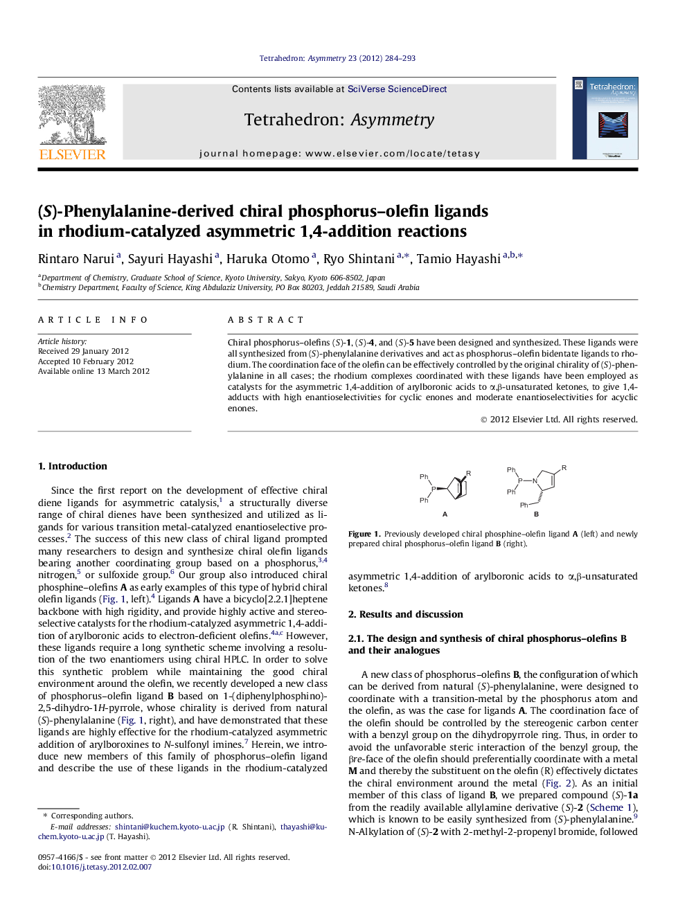 (S)-Phenylalanine-derived chiral phosphorus–olefin ligands in rhodium-catalyzed asymmetric 1,4-addition reactions