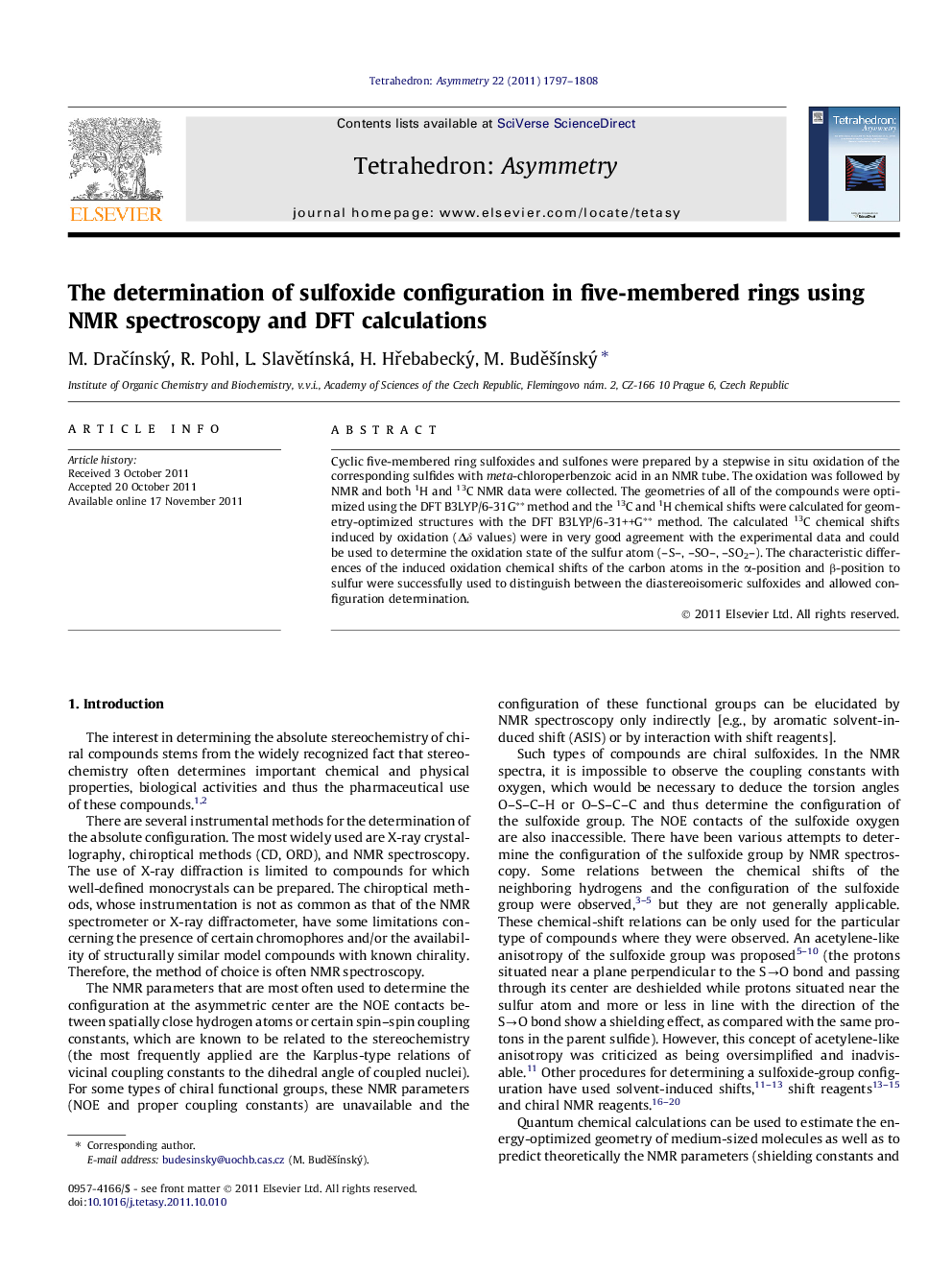 The determination of sulfoxide configuration in five-membered rings using NMR spectroscopy and DFT calculations