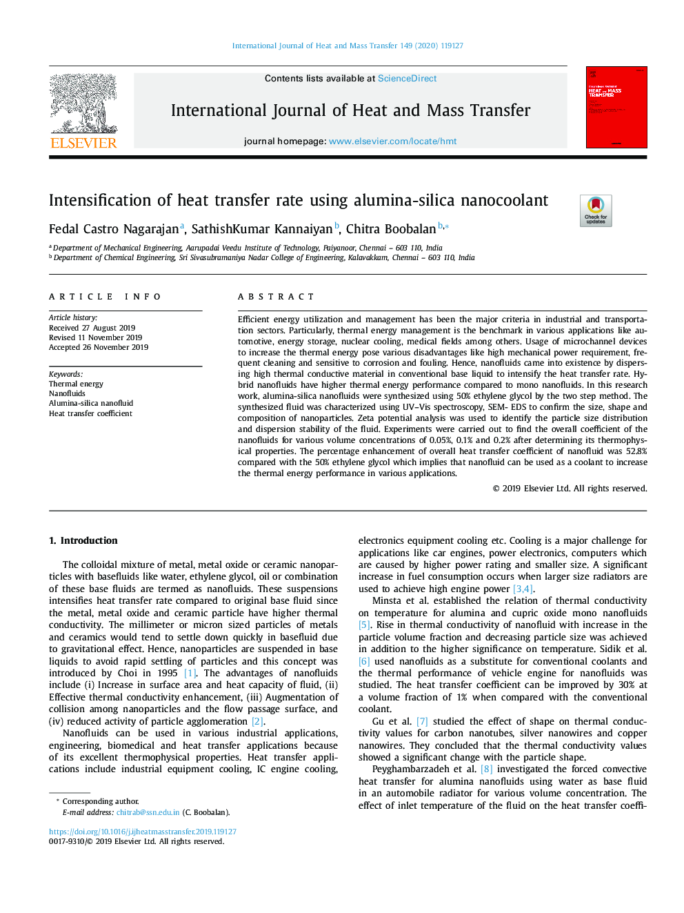 Intensification of heat transfer rate using alumina-silica nanocoolant