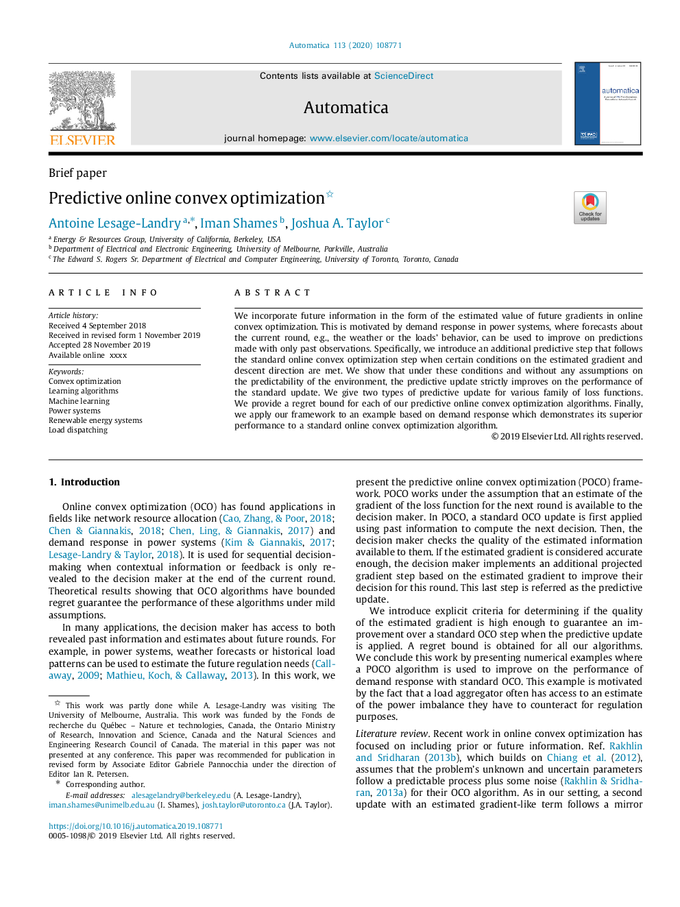 Predictive online convex optimization