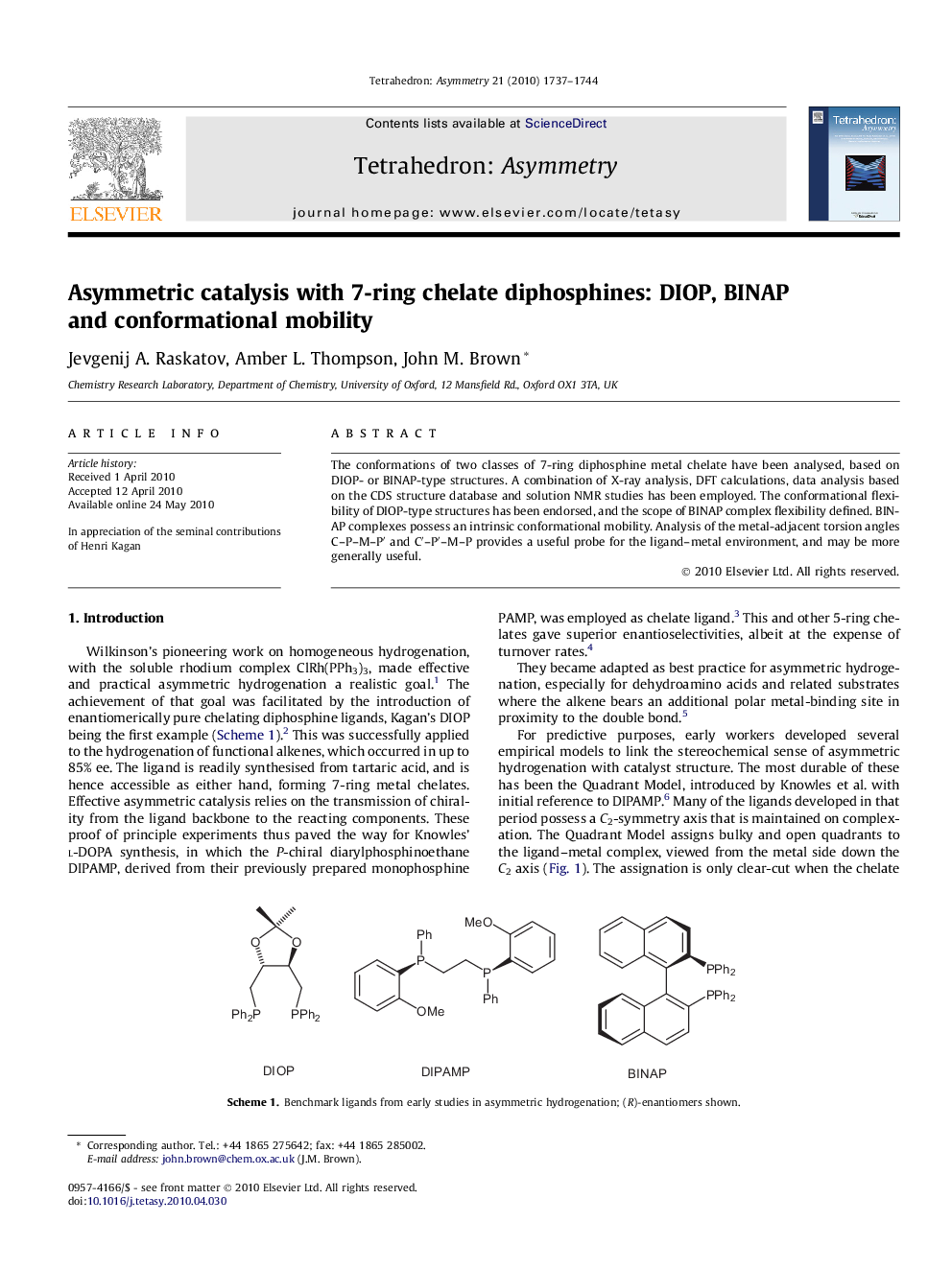 Asymmetric catalysis with 7-ring chelate diphosphines: DIOP, BINAP and conformational mobility