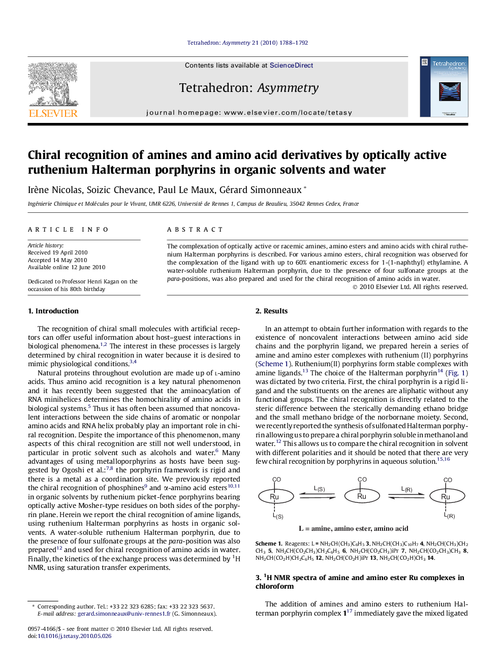 Chiral recognition of amines and amino acid derivatives by optically active ruthenium Halterman porphyrins in organic solvents and water
