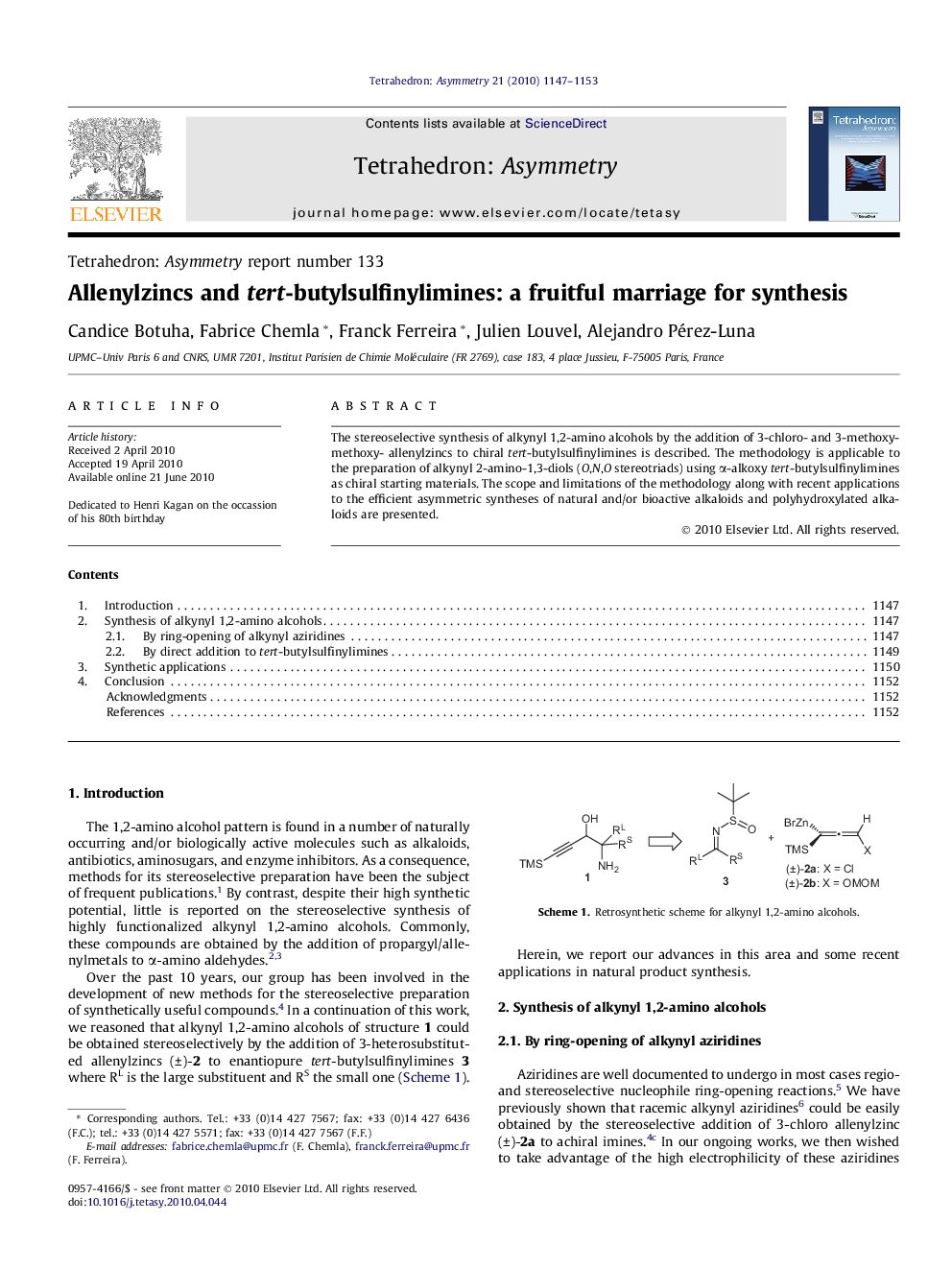 Allenylzincs and tert-butylsulfinylimines: a fruitful marriage for synthesis
