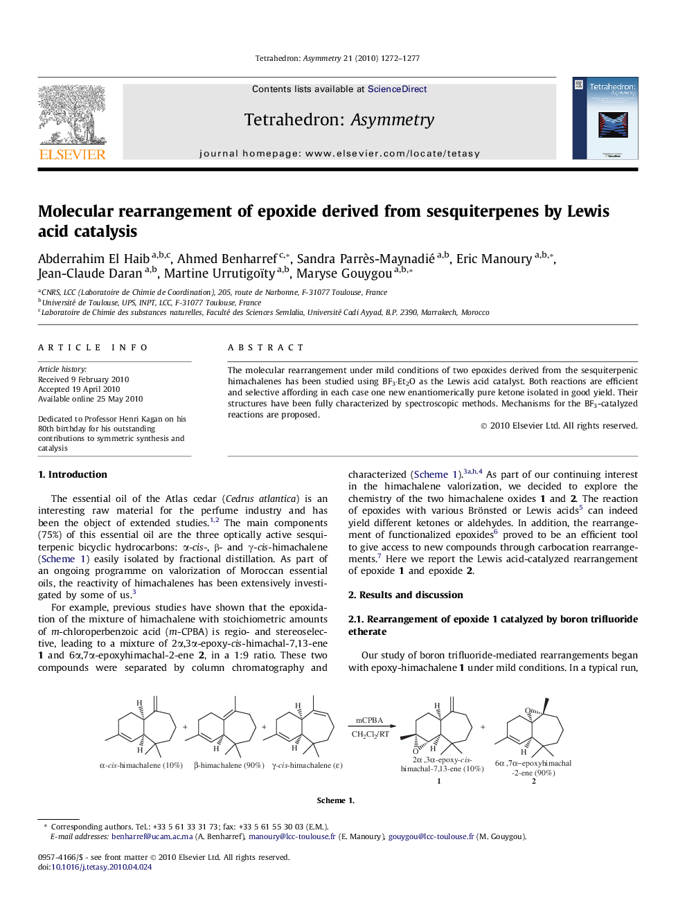 Molecular rearrangement of epoxide derived from sesquiterpenes by Lewis acid catalysis