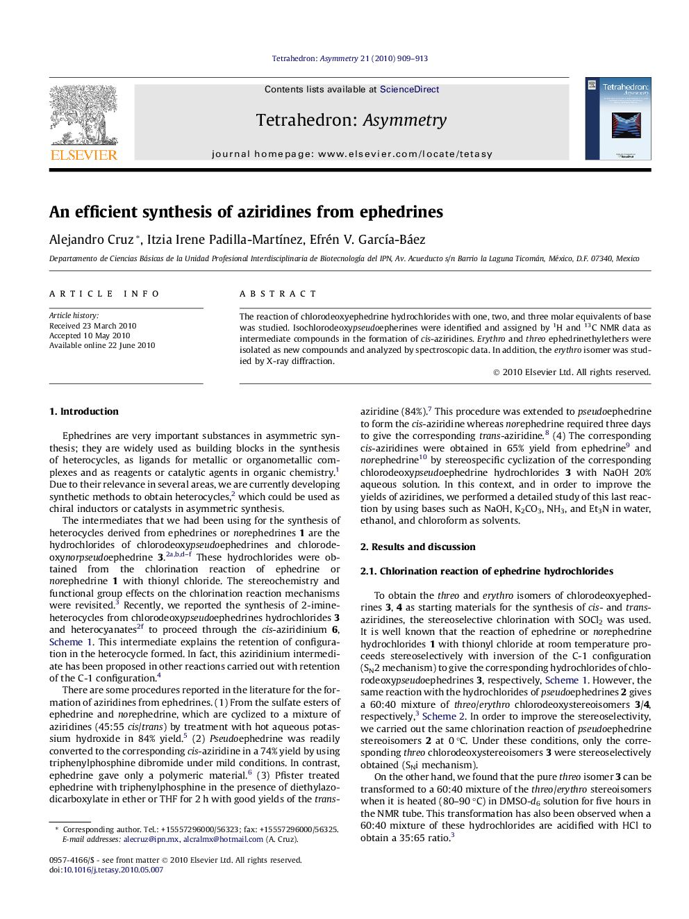 An efficient synthesis of aziridines from ephedrines