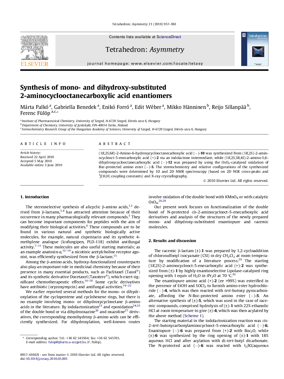 Synthesis of mono- and dihydroxy-substituted 2-aminocyclooctanecarboxylic acid enantiomers