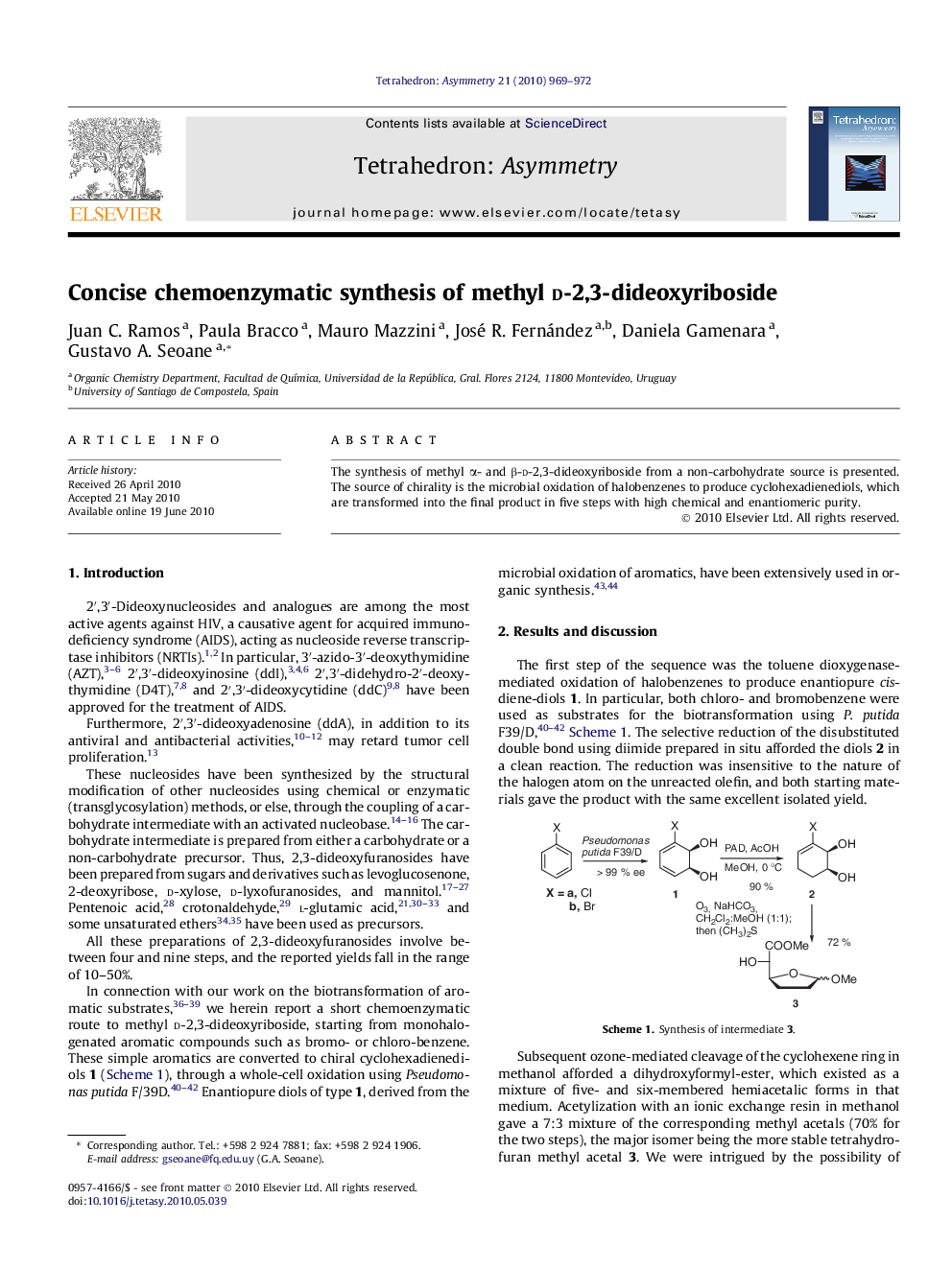 Concise chemoenzymatic synthesis of methyl d-2,3-dideoxyriboside