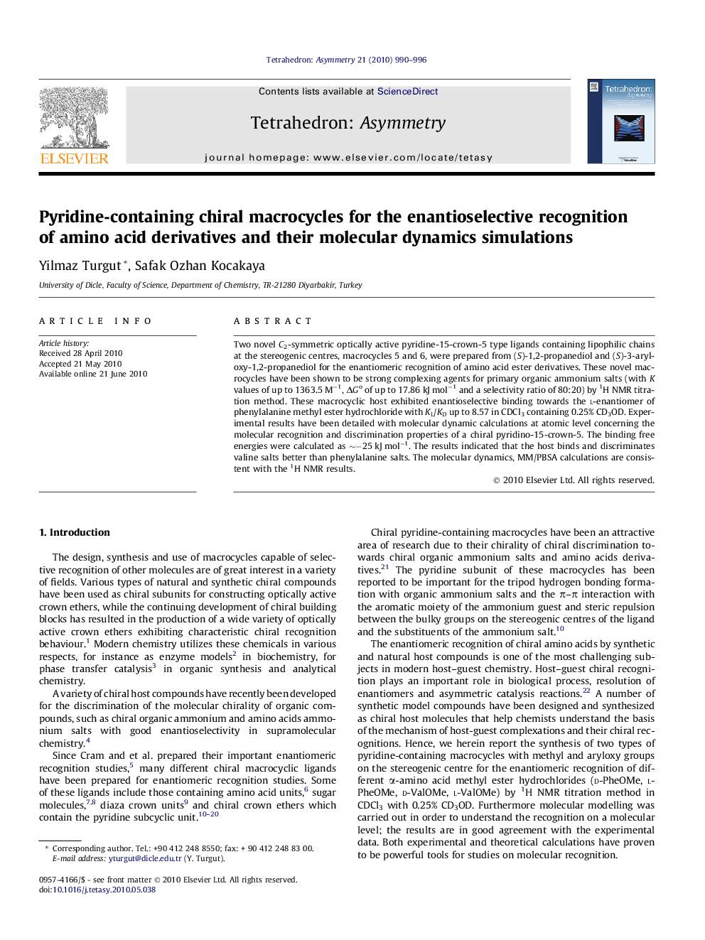 Pyridine-containing chiral macrocycles for the enantioselective recognition of amino acid derivatives and their molecular dynamics simulations