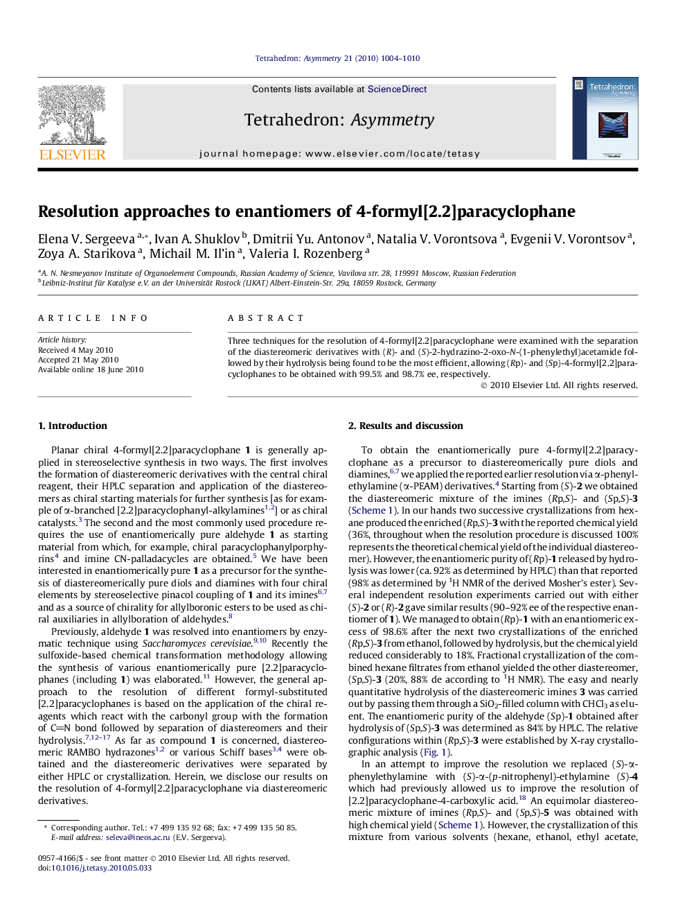 Resolution approaches to enantiomers of 4-formyl[2.2]paracyclophane