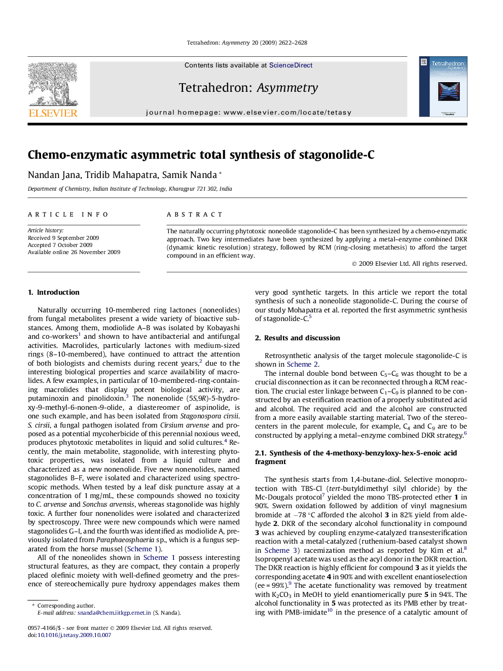 Chemo-enzymatic asymmetric total synthesis of stagonolide-C