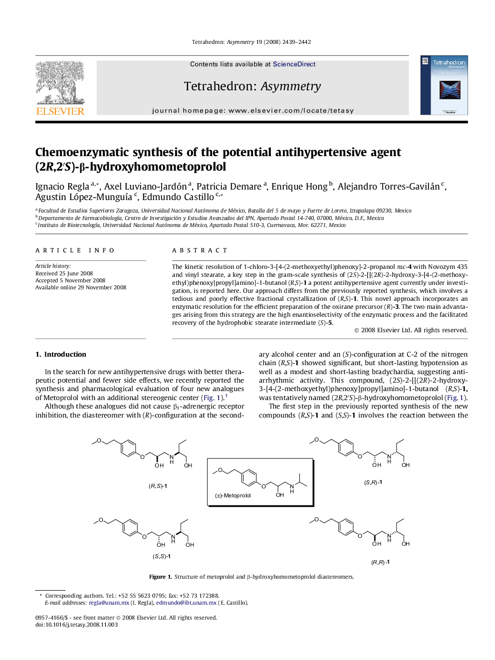 Chemoenzymatic synthesis of the potential antihypertensive agent (2R,2′S)-β-hydroxyhomometoprolol