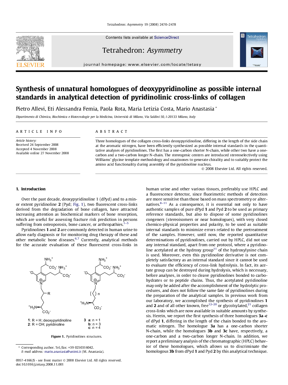 Synthesis of unnatural homologues of deoxypyridinoline as possible internal standards in analytical detection of pyridinolinic cross-links of collagen