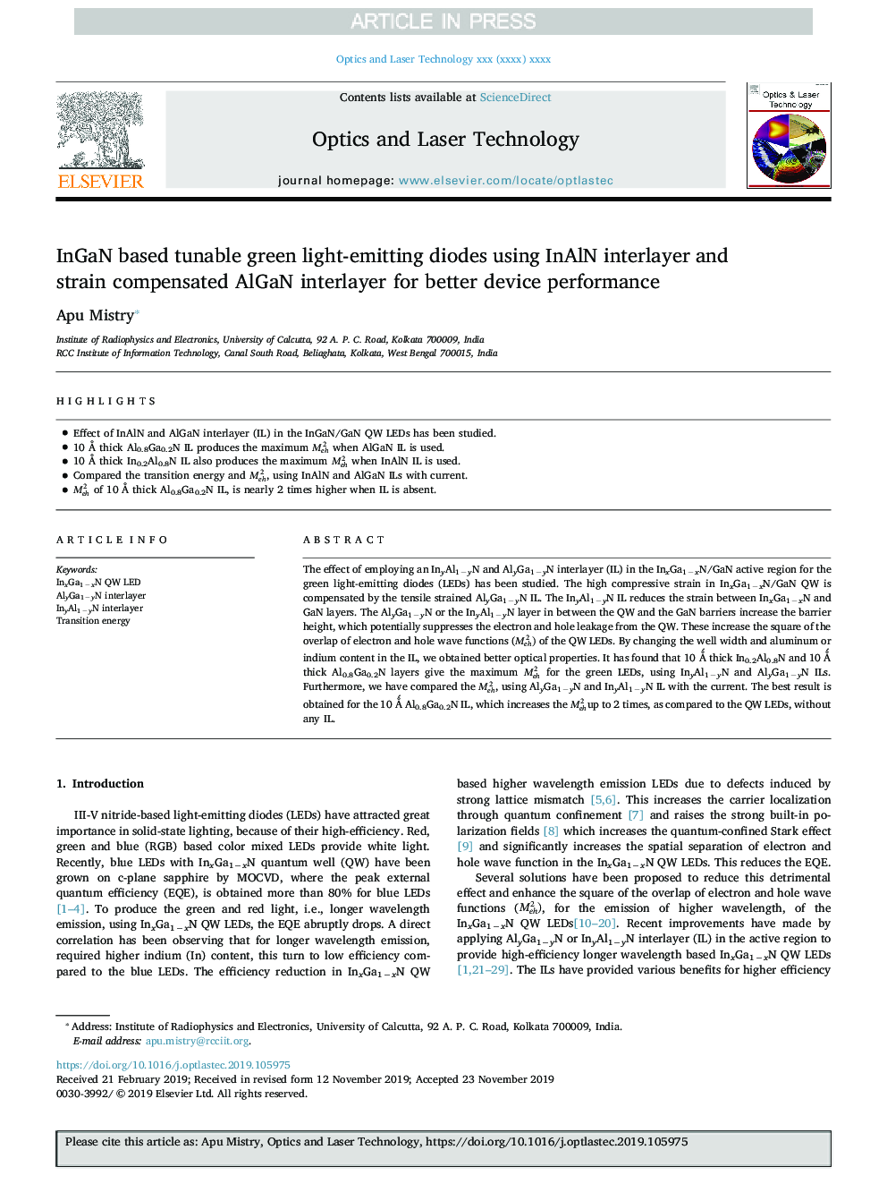 InGaN based tunable green light-emitting diodes using InAlN interlayer and strain compensated AlGaN interlayer for better device performance