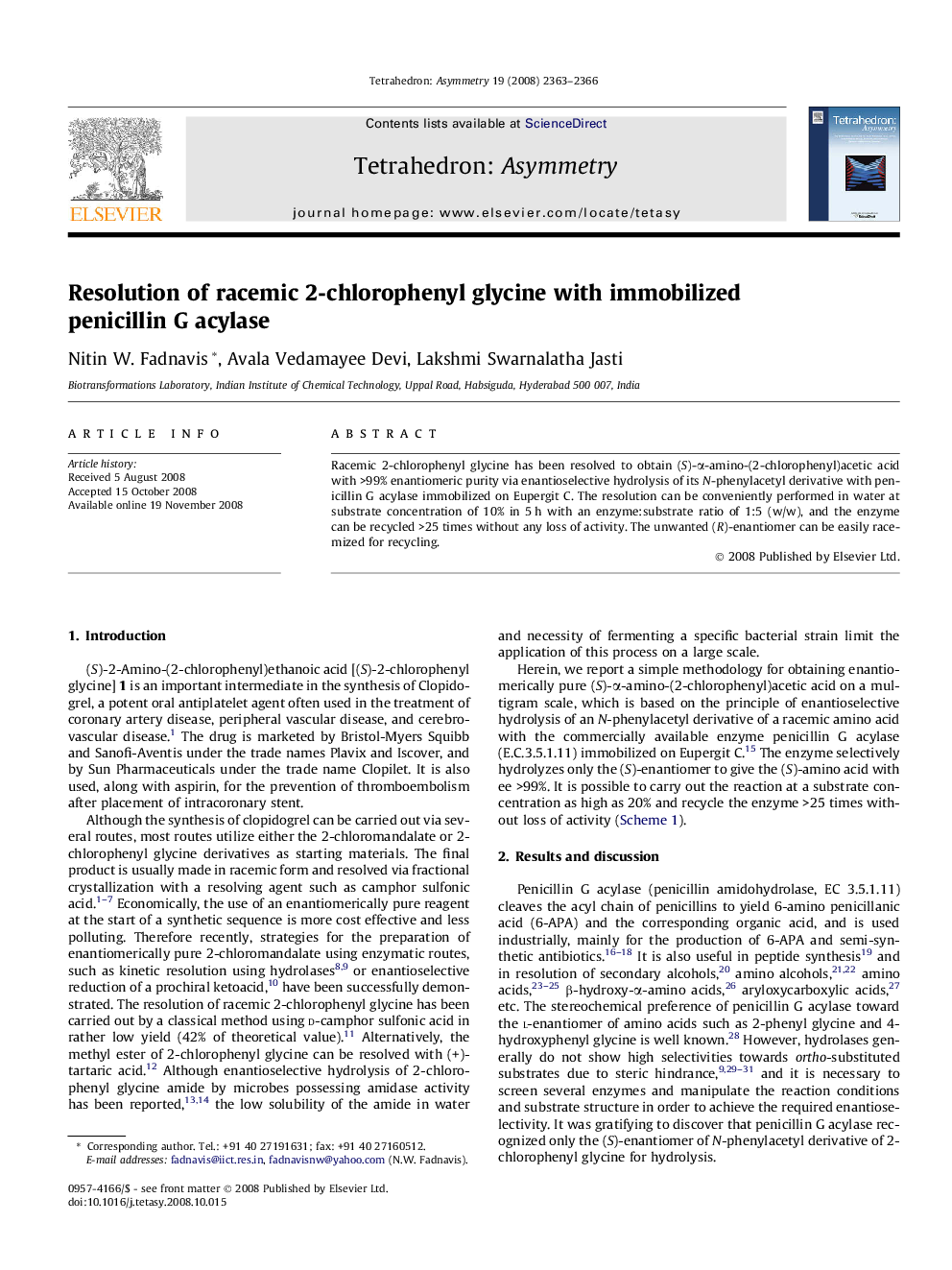 Resolution of racemic 2-chlorophenyl glycine with immobilized penicillin G acylase