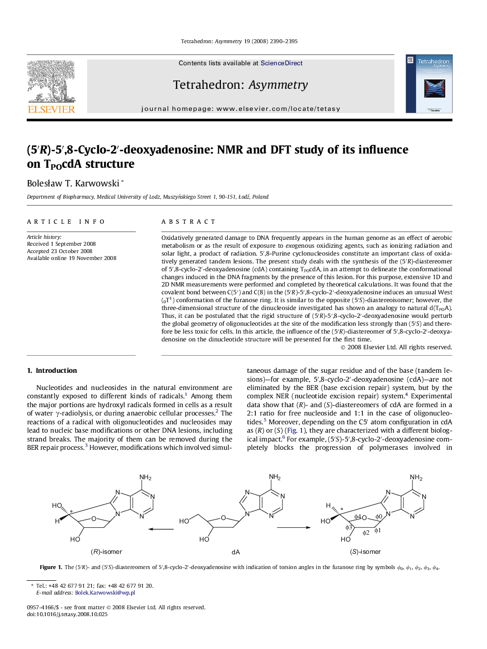 (5′R)-5′,8-Cyclo-2′-deoxyadenosine: NMR and DFT study of its influence on TPOcdA structure