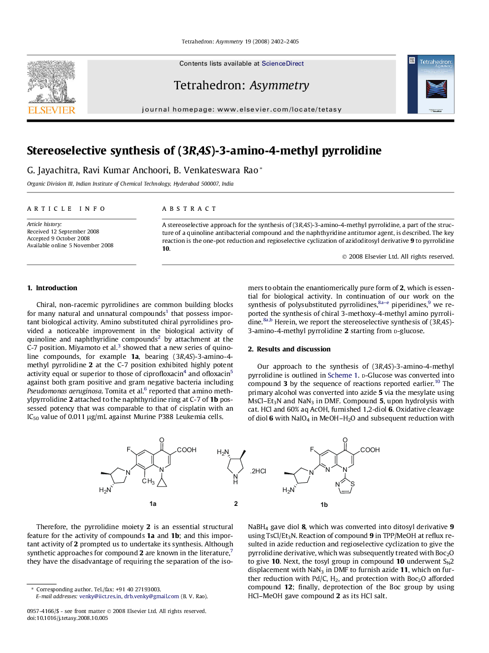 Stereoselective synthesis of (3R,4S)-3-amino-4-methyl pyrrolidine