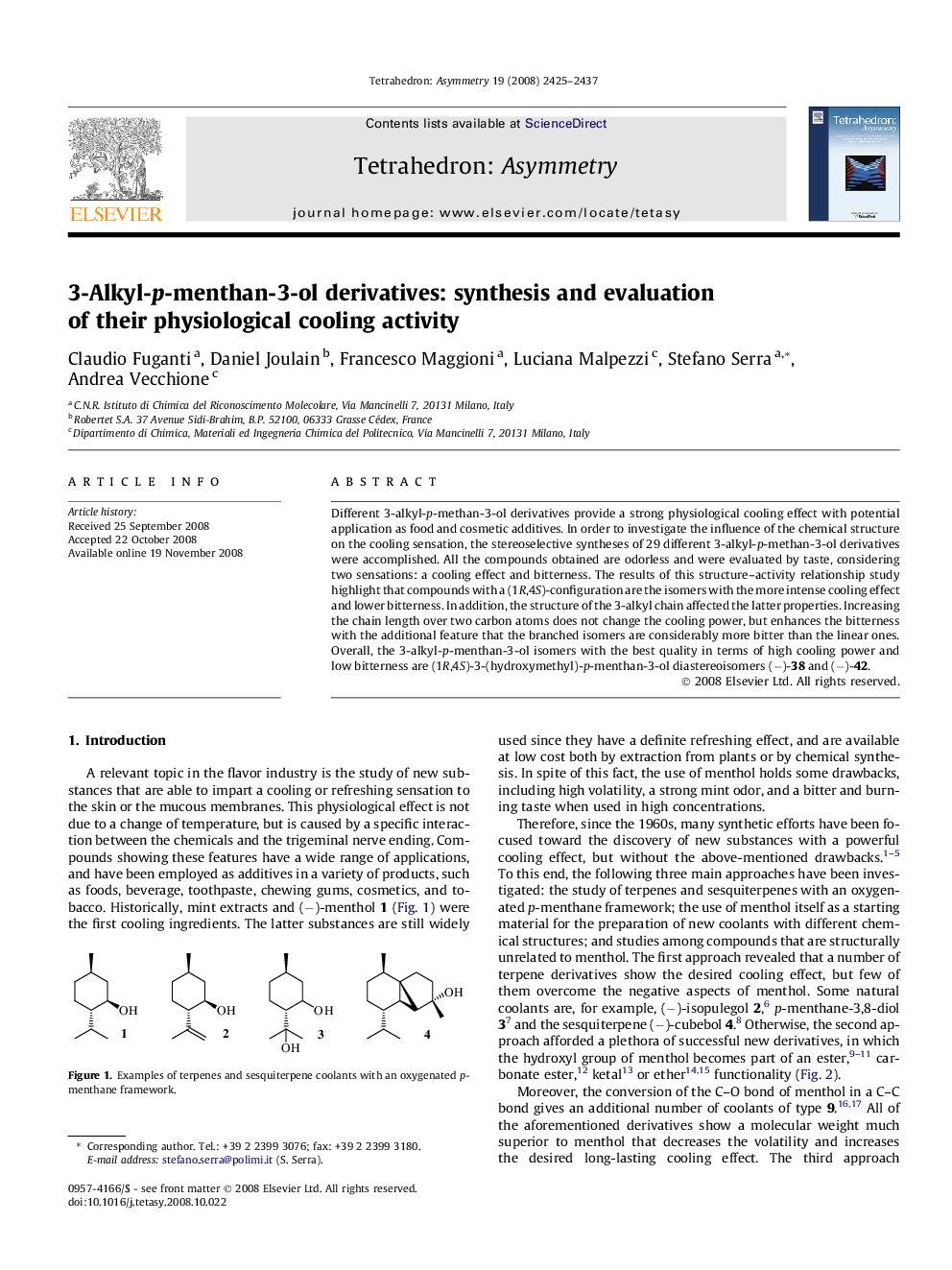 3-Alkyl-p-menthan-3-ol derivatives: synthesis and evaluation of their physiological cooling activity