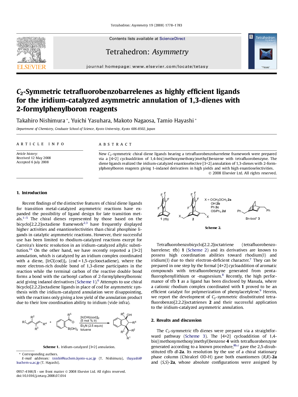 C2-Symmetric tetrafluorobenzobarrelenes as highly efficient ligands for the iridium-catalyzed asymmetric annulation of 1,3-dienes with 2-formylphenylboron reagents