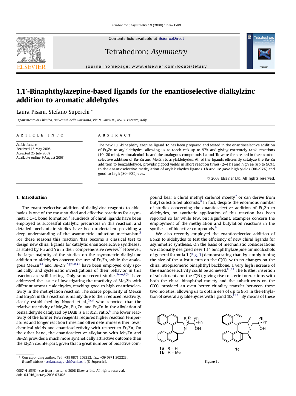 1,1′-Binaphthylazepine-based ligands for the enantioselective dialkylzinc addition to aromatic aldehydes