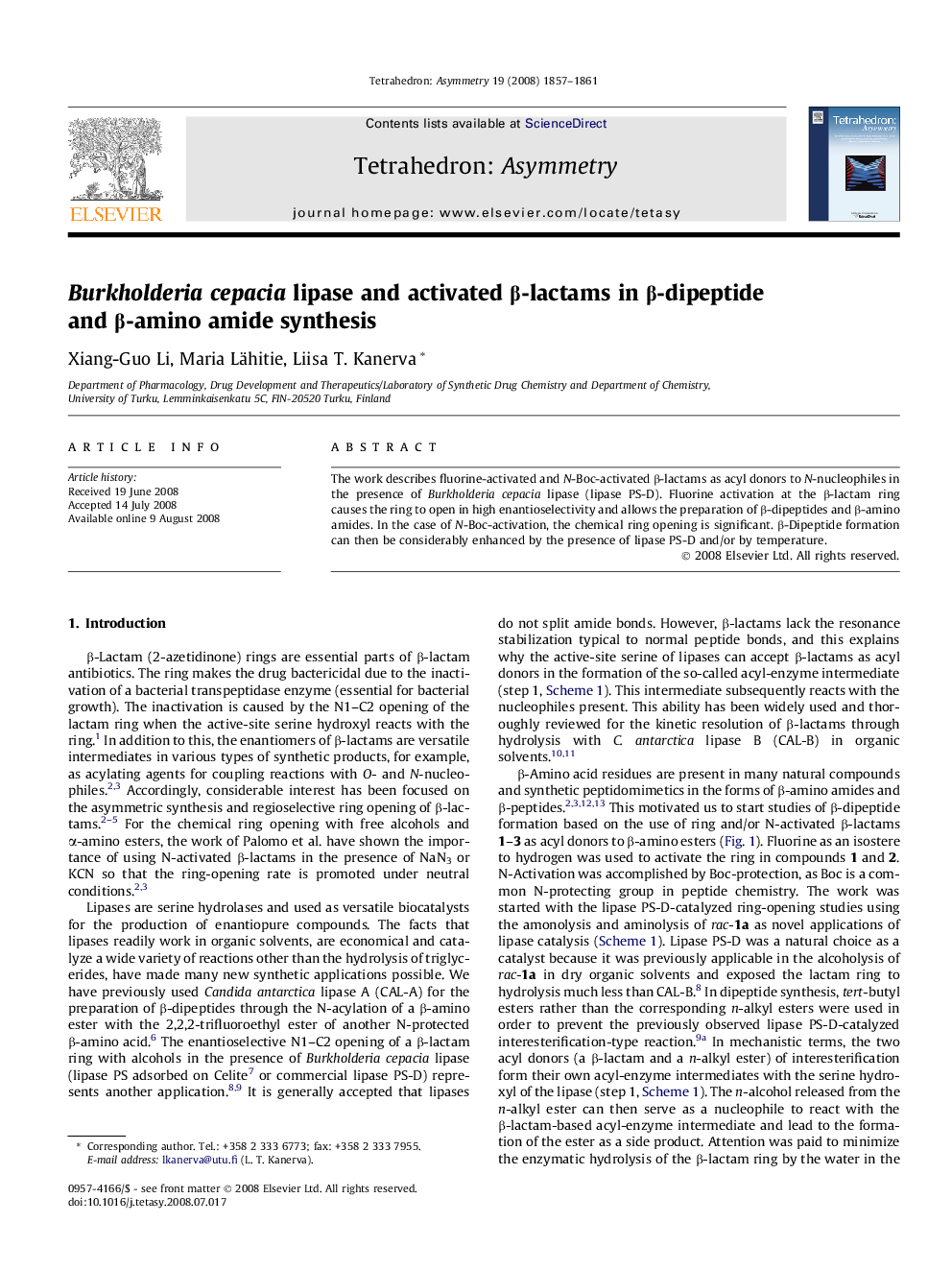 Burkholderia cepacia lipase and activated β-lactams in β-dipeptide and β-amino amide synthesis