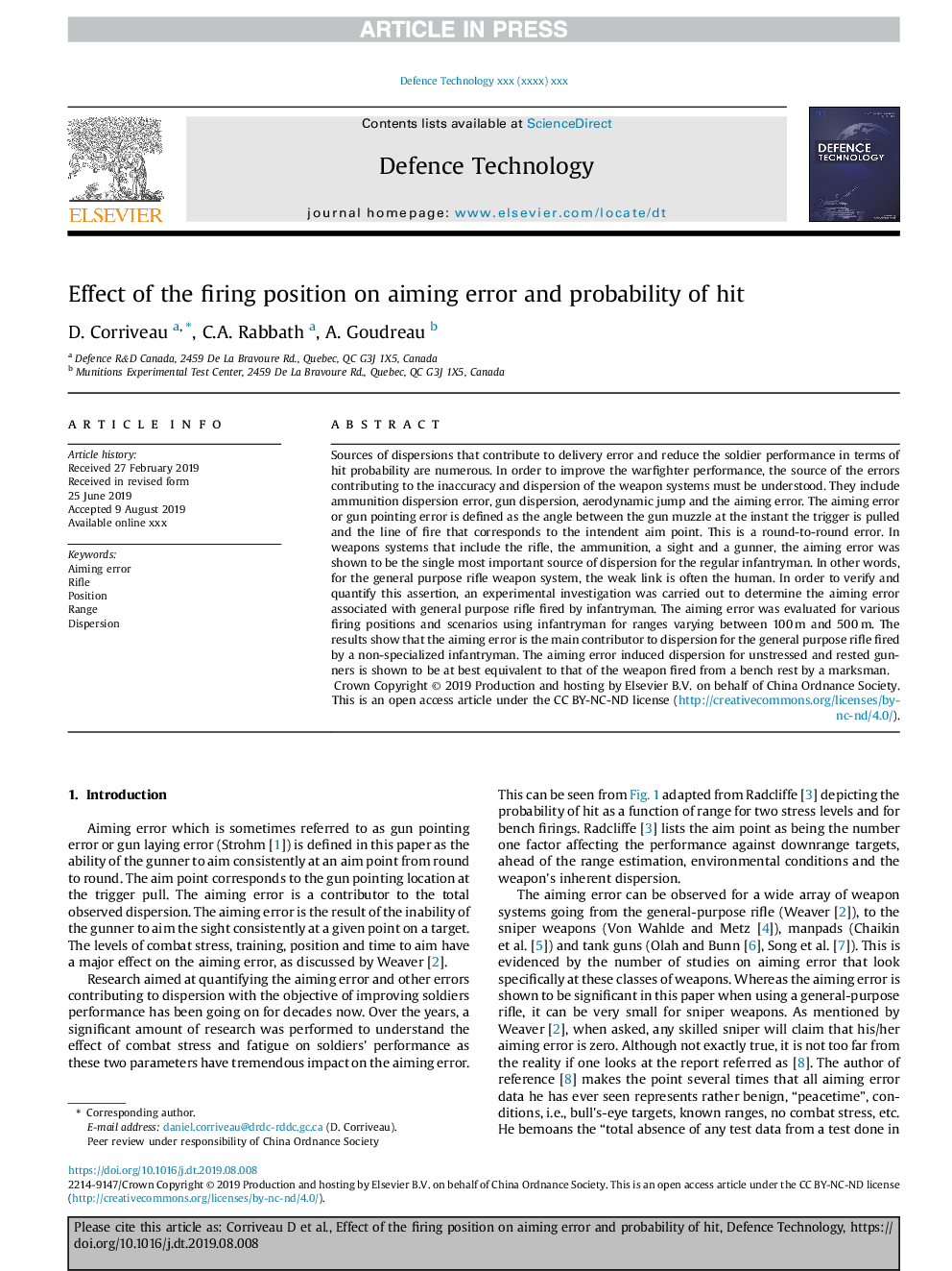 Effect of the firing position on aiming error and probability of hit