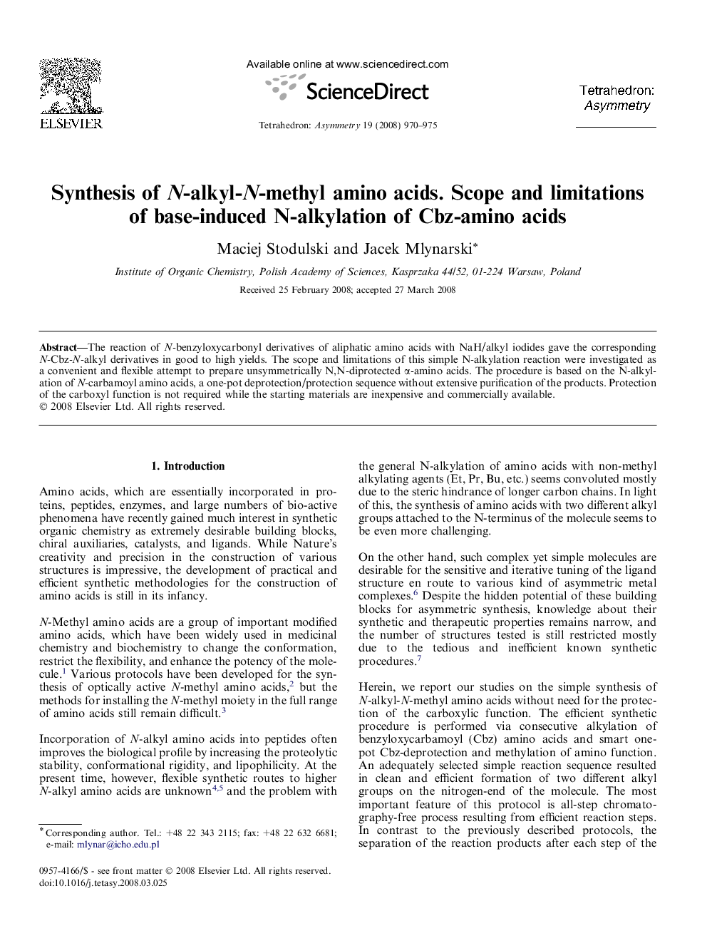 Synthesis of N-alkyl-N-methyl amino acids. Scope and limitations of base-induced N-alkylation of Cbz-amino acids
