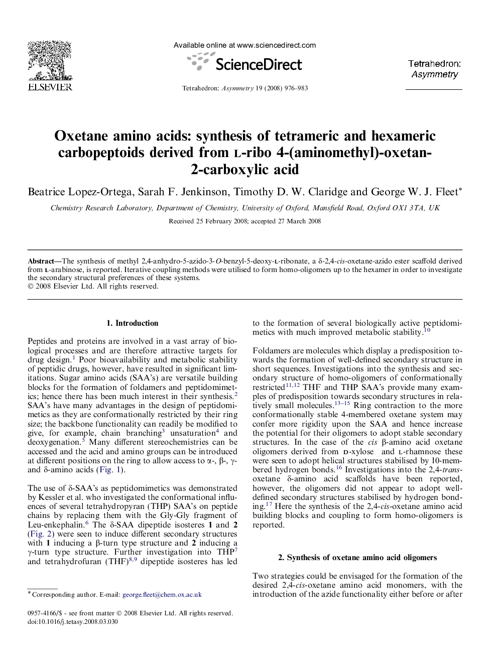 Oxetane amino acids: synthesis of tetrameric and hexameric carbopeptoids derived from l-ribo 4-(aminomethyl)-oxetan-2-carboxylic acid