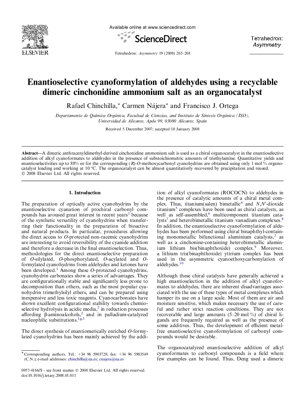 Enantioselective cyanoformylation of aldehydes using a recyclable dimeric cinchonidine ammonium salt as an organocatalyst