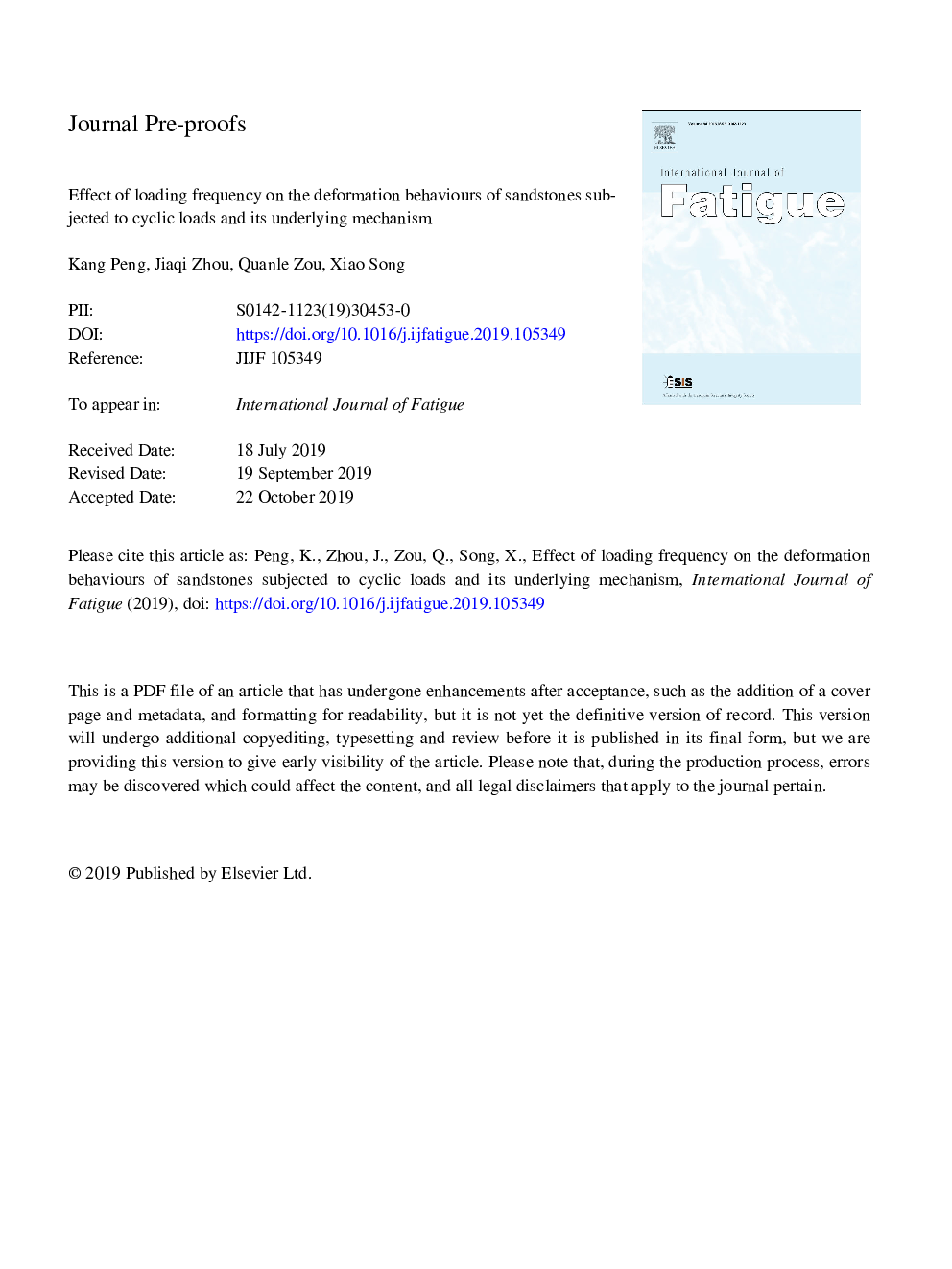 Effect of loading frequency on the deformation behaviours of sandstones subjected to cyclic loads and its underlying mechanism