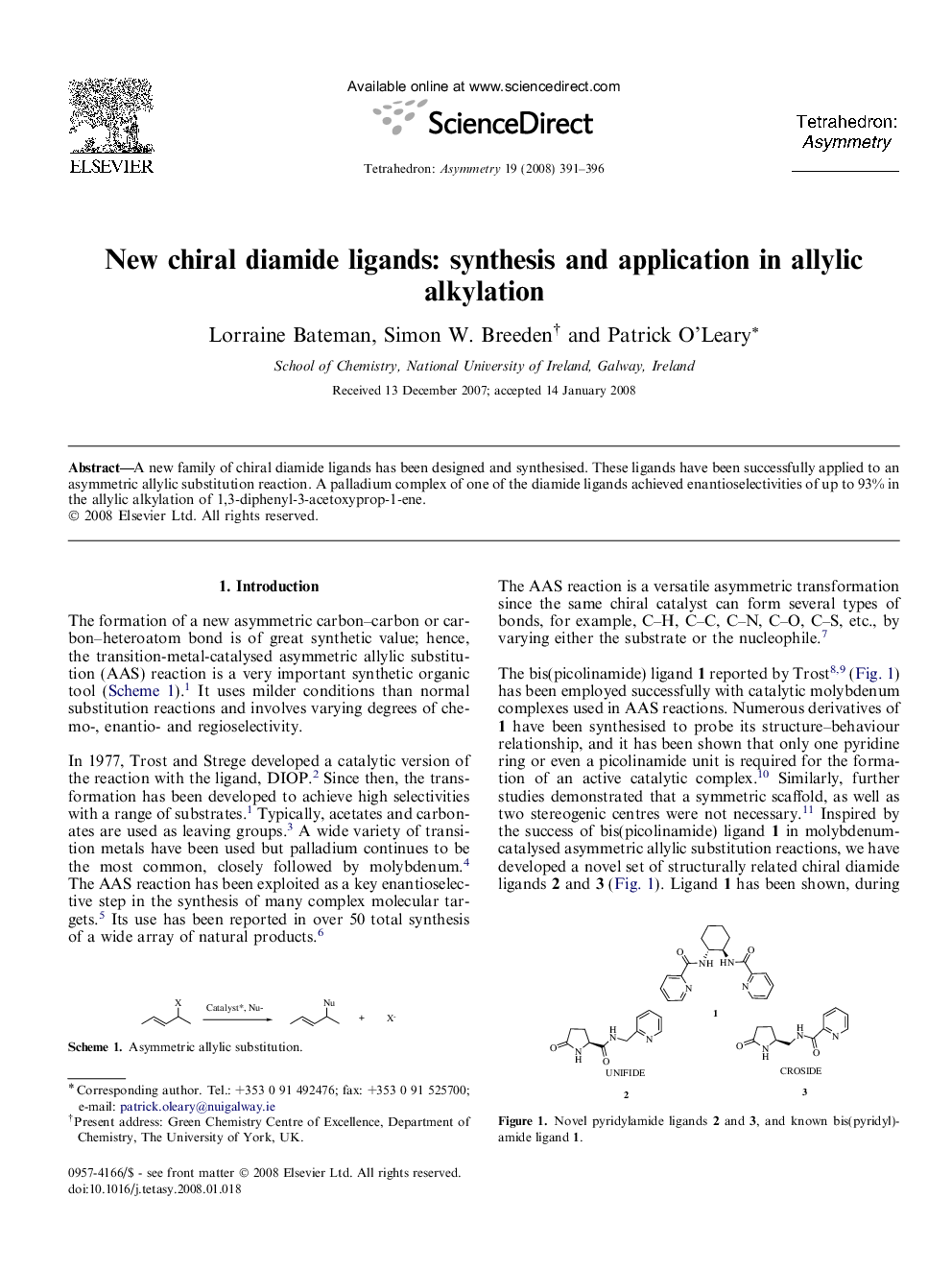 New chiral diamide ligands: synthesis and application in allylic alkylation