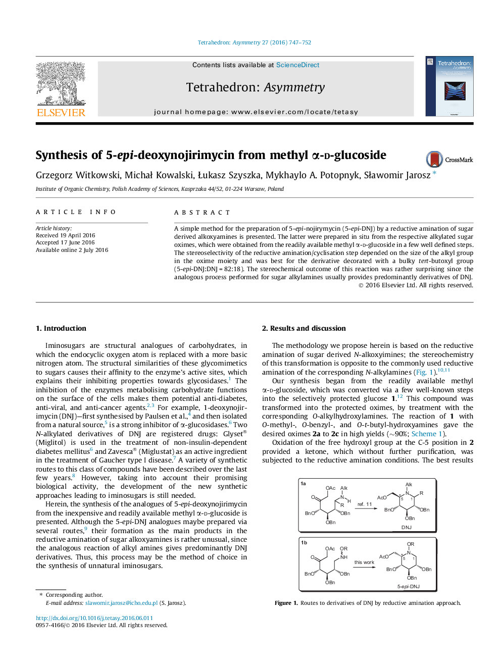 Synthesis of 5-epi-deoxynojirimycin from methyl α-d-glucoside