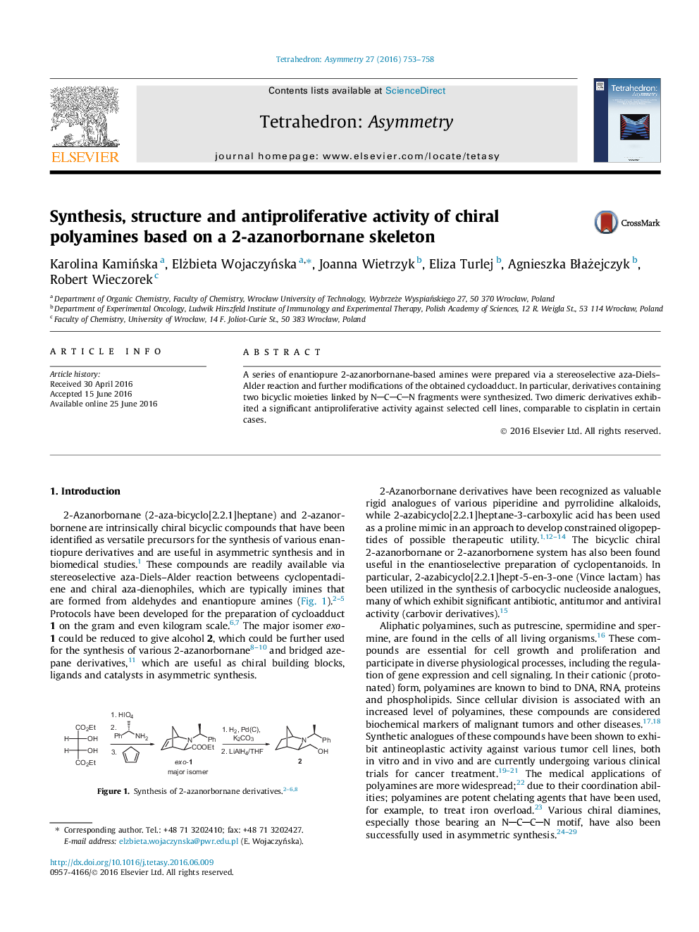 Synthesis, structure and antiproliferative activity of chiral polyamines based on a 2-azanorbornane skeleton