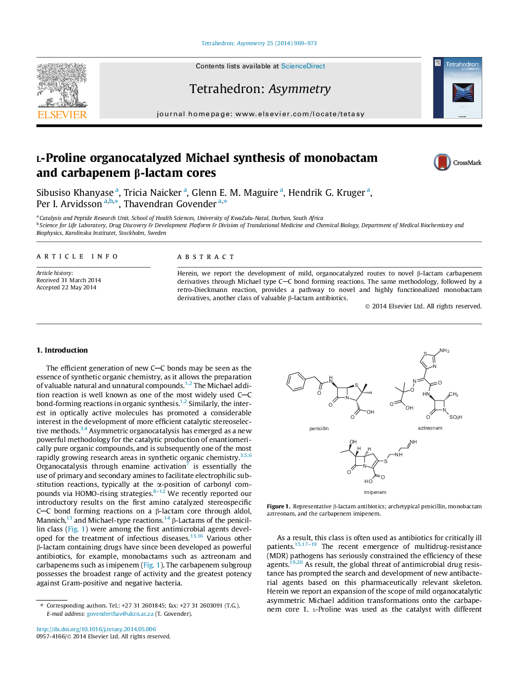 l-Proline organocatalyzed Michael synthesis of monobactam and carbapenem β-lactam cores