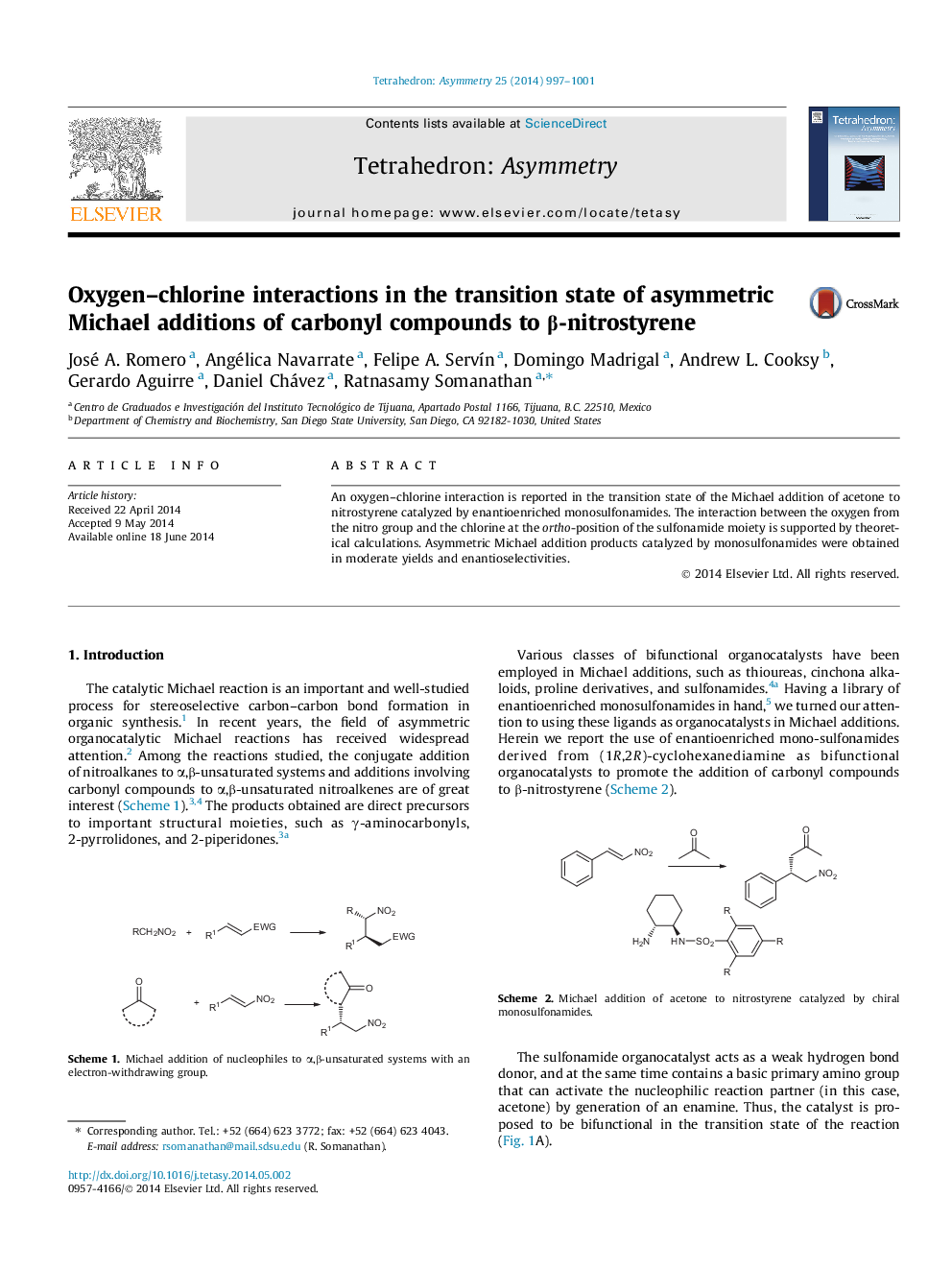 Oxygen–chlorine interactions in the transition state of asymmetric Michael additions of carbonyl compounds to β-nitrostyrene